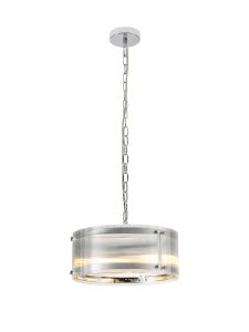 Bruschetta 35cm Pendant, 2 Light E27, Polished Chrome / Narrow Ribbed Clear (B) Glass