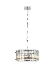 Bruschetta 35cm Pendant, 2 Light E27, Polished Chrome / Wide Ribbed Clear (C) Glass