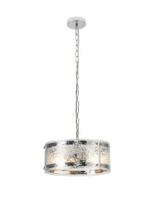Bruschetta 35cm Pendant, 2 Light E27, Polished Chrome / Cobbled Clear (D) Glass