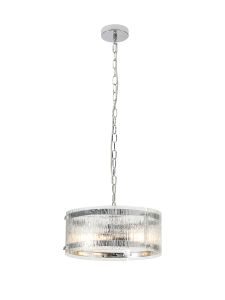 Bruschetta 35cm Pendant, 2 Light E27, Polished Chrome / Rippled Clear (F) Glass