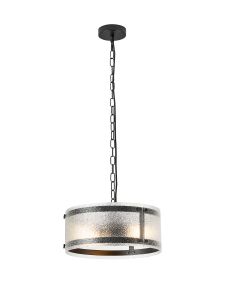 Bruschetta 35cm Pendant, 2 Light E27, Matt Black / Seeded Clear (E) Glass