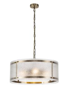 Bruschetta 56.5cm Pendant, 4 Light E27, Antique Brass / Seeded Clear (E) Glass