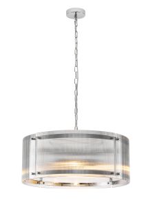 Bruschetta 56.5cm Pendant, 4 Light E27, Polished Chrome / Narrow Ribbed Clear (B) Glass