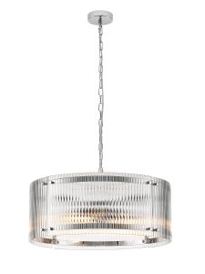 Bruschetta 56.5cm Pendant, 4 Light E27, Polished Chrome / Wide Ribbed Clear (C) Glass