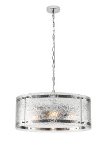 Bruschetta 56.5cm Pendant, 4 Light E27, Polished Chrome / Cobbled Clear (D) Glass