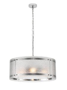 Bruschetta 56.5cm Pendant, 4 Light E27, Polished Chrome / Seeded Clear (E) Glass