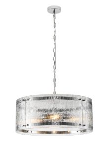 Bruschetta 56.5cm Pendant, 4 Light E27, Polished Chrome / Rippled Clear (F) Glass