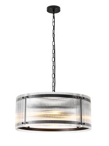 Bruschetta 56.5cm Pendant, 4 Light E27, Matt Black / Narrow Ribbed Clear (B) Glass