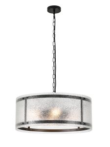 Bruschetta 56.5cm Pendant, 4 Light E27, Matt Black / Seeded Clear (E) Glass