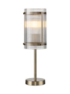 Bruschetta Table Lamp, 1 Light E27, Antique Brass / Narrow Ribbed Clear (B) Glass