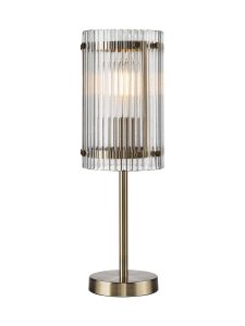 Bruschetta Table Lamp, 1 Light E27, Antique Brass / Wide Ribbed Clear (C) Glass
