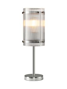 Bruschetta Table Lamp, 1 Light E27, Polished Chrome / Narrow Ribbed Clear (B) Glass