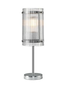 Bruschetta Table Lamp, 1 Light E27, Polished Chrome / Wide Ribbed Clear (C) Glass