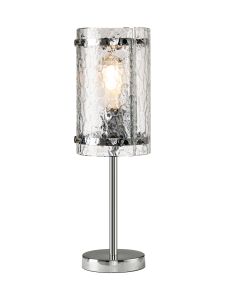 Bruschetta Table Lamp, 1 Light E27, Polished Chrome / Cobbled Clear (D) Glass