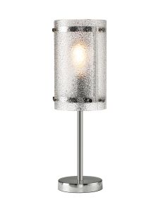 Bruschetta Table Lamp, 1 Light E27, Polished Chrome / Seeded Clear (E) Glass