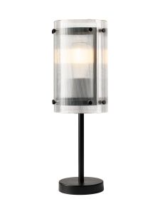 Bruschetta Table Lamp, 1 Light E27, Matt Black / Narrow Ribbed Clear (B) Glass
