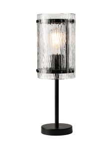 Bruschetta Table Lamp, 1 Light E27, Matt Black / Rippled Clear (F) Glass