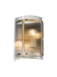Bruschetta Wall Light, 2 Light E27, Antique Brass / Narrow Ribbed Clear (B) Glass