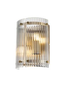 Bruschetta Wall Light, 2 Light E27, Antique Brass / Wide Ribbed Clear (C) Glass