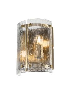 Bruschetta Wall Light, 2 Light E27, Antique Brass / Rippled Clear (F) Glass