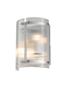 Bruschetta Wall Light, 2 Light E27, Polished Chrome / Narrow Ribbed Clear (B) Glass