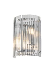 Bruschetta Wall Light, 2 Light E27, Polished Chrome / Wide Ribbed Clear (C) Glass
