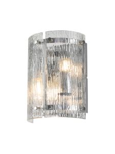 Bruschetta Wall Light, 2 Light E27, Polished Chrome / Rippled Clear (F) Glass