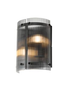 Bruschetta Wall Light, 2 Light E27, Matt Black / Narrow Ribbed Clear (B) Glass
