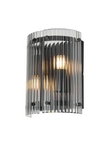 Bruschetta Wall Light, 2 Light E27, Matt Black / Wide Ribbed Clear (C) Glass