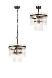 Filo 30cm Pendant/Semi Ceiling 4 Light E14, Brown Oxide/Clear Glass Rods