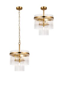 Filo 30cm Pendant/Semi Ceiling 4 Light E14, Brass/Clear Glass Rods