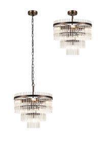 Filo 45cm Pendant/Semi Ceiling 7 Light E14, Brown Oxide/Clear Glass Rods