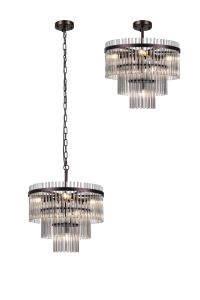 Filo 45cm Pendant/Semi Ceiling 7 Light E14, Brown Oxide/Smoke Glass Rods