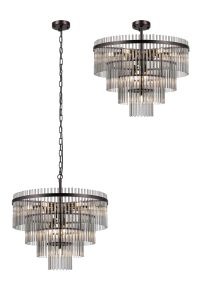 Filo 60cm Pendant/Semi Ceiling 10 Light E14, Brown Oxide/Smoke Glass Rods