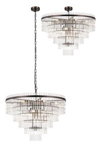 Filo 77cm Pendant/Semi Ceiling 15 Light E14, Brown Oxide/Clear Glass Rods