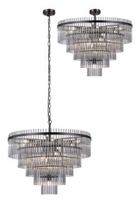 Filo 77cm Pendant/Semi Ceiling 15 Light E14, Brown Oxide/Smoke Glass Rods