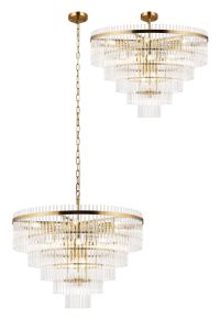 Filo 77cm Pendant/Semi Ceiling 15 Light E14, Brass/Clear Glass Rods