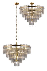 Filo 77cm Pendant/Semi Ceiling 15 Light E14, Brass/Smoke Glass Rods