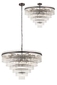 Filo 96cm Pendant/Semi Ceiling 22 Light E14, Brown Oxide/Clear Glass Rods