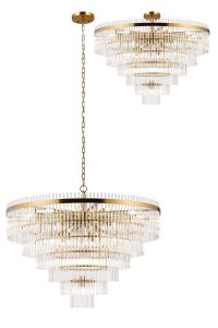 Filo 96cm Pendant/Semi Ceiling 22 Light E14, Brass/Clear Glass Rods
