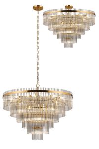 Filo 96cm Pendant/Semi Ceiling 22 Light E14, Brass/Smoke Glass Rods