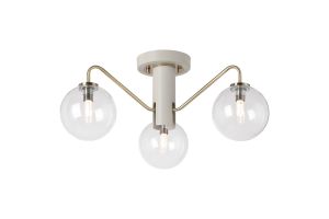 Novo 49cm Semi-Flush Ceiling Light, 3 x G9, Painted Beige/Antique Brass/Clear Smooth Round Glass