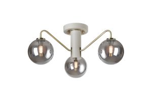 Novo 49cm Semi-Flush Ceiling Light, 3 x G9, Painted Beige/Antique Brass/Smoke Smooth Round Glass