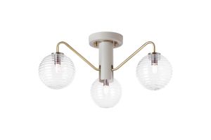 Novo 49cm Semi-Flush Ceiling Light, 3 x G9, Painted Beige/Antique Brass/Clear Ribbed Round Glass