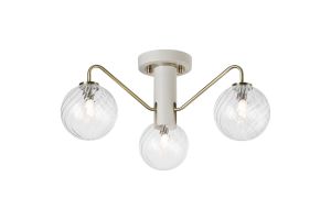 Novo 49cm Semi-Flush Ceiling Light, 3 x G9, Painted Beige/Antique Brass/Clear Swirl Round Glass