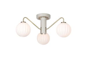 Novo 49cm Semi-Flush Ceiling Light, 3 x G9, Painted Beige/Antique Brass/Opal Round Segment Glass