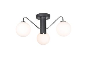 Novo 49cm Semi-Flush Ceiling Light, 3 x G9, Graphite/Chrome/Opal Smooth Round Glass