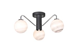 Novo 49cm Semi-Flush Ceiling Light, 3 x G9, Graphite/Chrome/Grey Round Marble Effect Glass