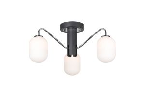 Novo 49cm Semi-Flush Ceiling Light, 3 x G9, Graphite/Chrome/Opal Smooth Tubular Glass