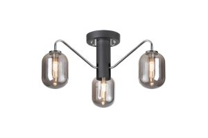 Novo 49cm Semi-Flush Ceiling Light, 3 x G9, Graphite/Chrome/Smoke Smooth Tubular Glass